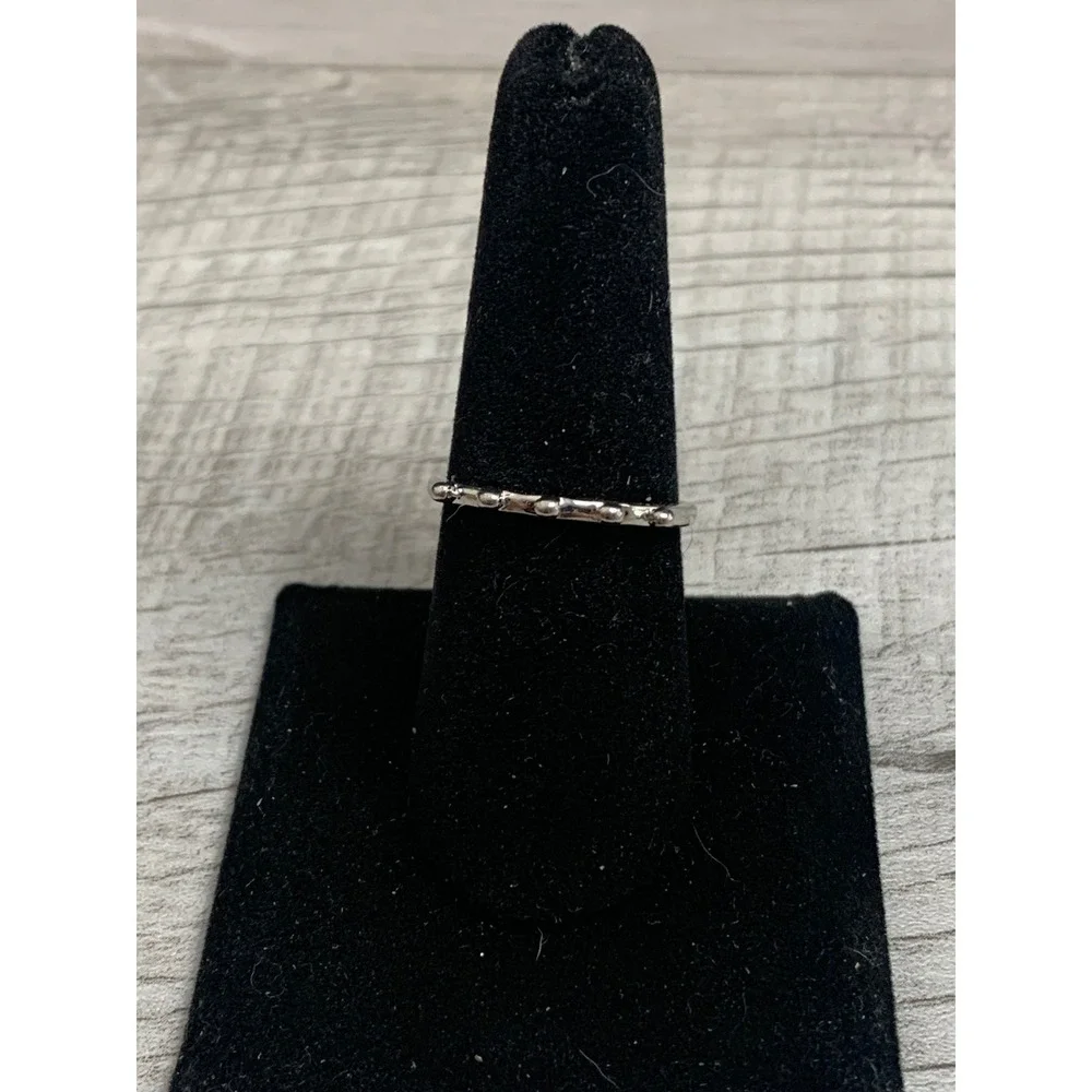 Silver Tone Beaded Crown Stackable Band Ring Size 9 Minimalist Dainty 4025
